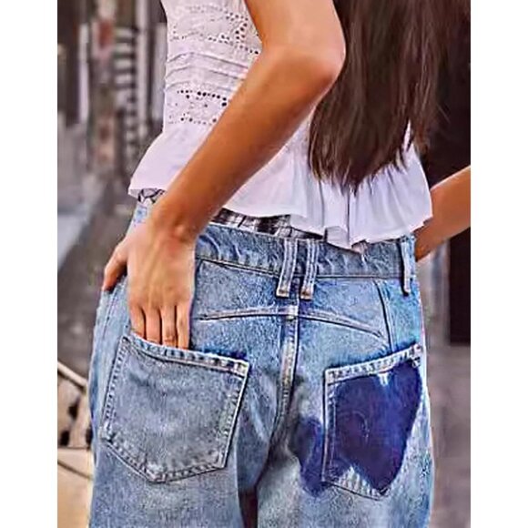 Women's Printed Baggy Jeans Mid Rise Wide Leg Tapered Stretch Casual - Picture 5 of 5